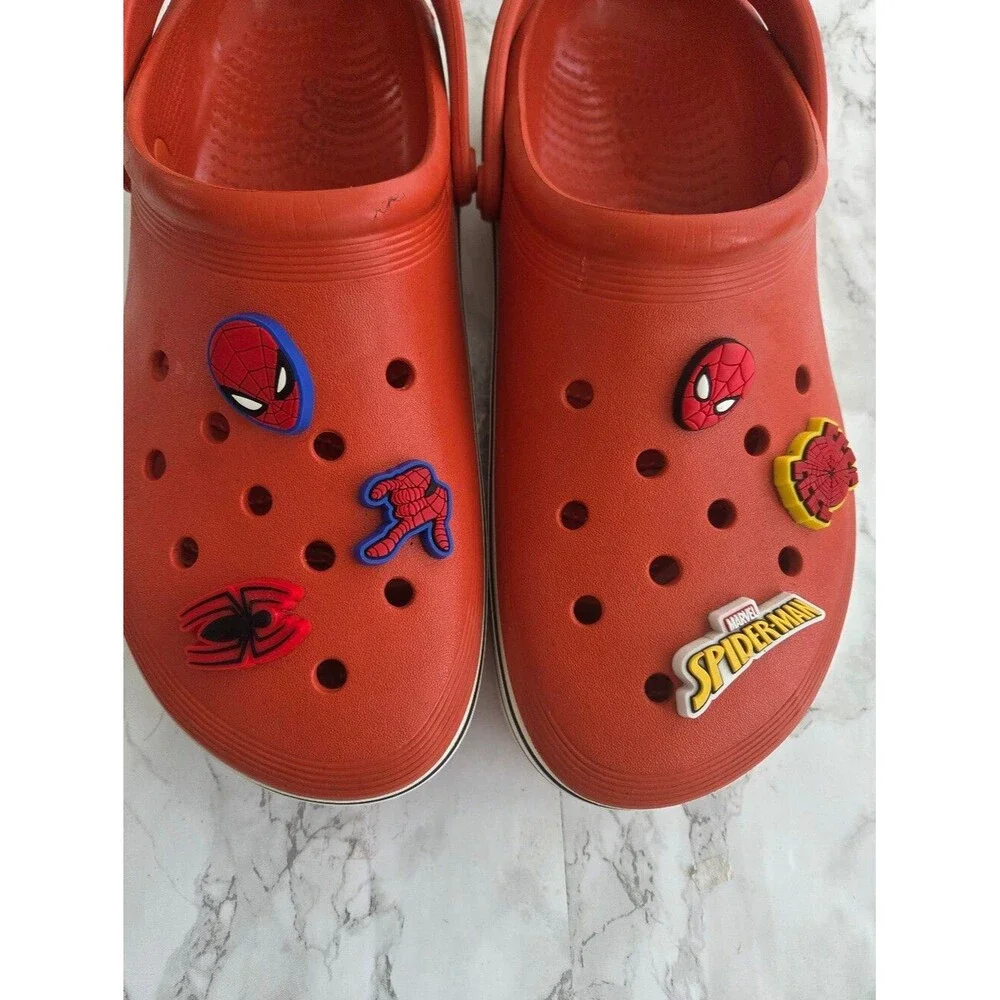 Crocs Men Red Spiderman charms Size 9